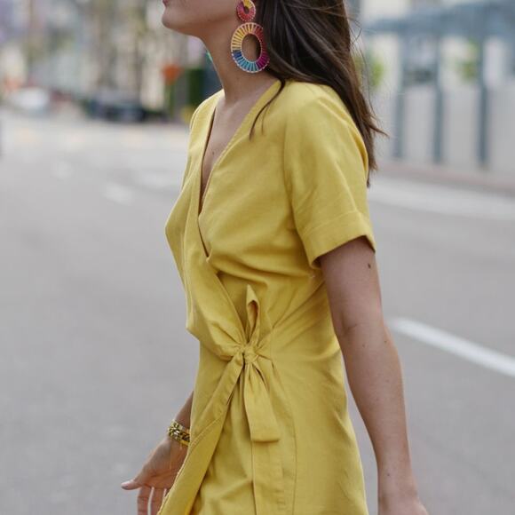 The Drop Paola Alberdi yellow saffron wrap mini dress - Picture 2 of 10